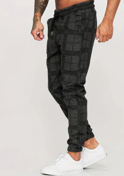 Men’s Plaid Jogger Pants | Drawstring Waist | Slim Fit Tapered Trousers