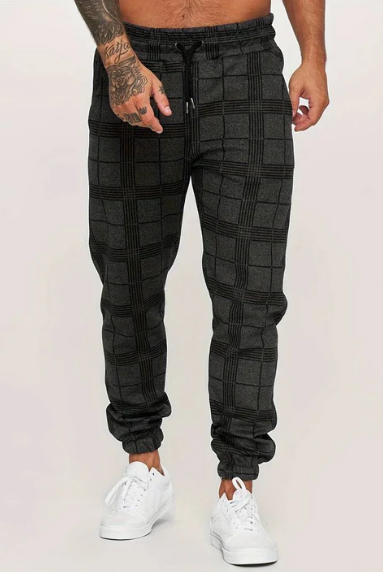 Men’s Plaid Jogger Pants | Drawstring Waist | Slim Fit Tapered Trousers