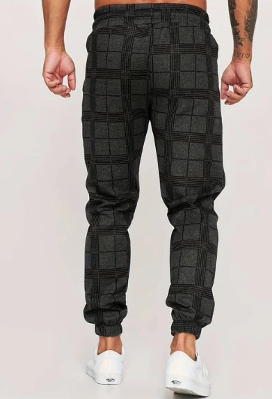 Men’s Plaid Jogger Pants | Drawstring Waist | Slim Fit Tapered Trousers