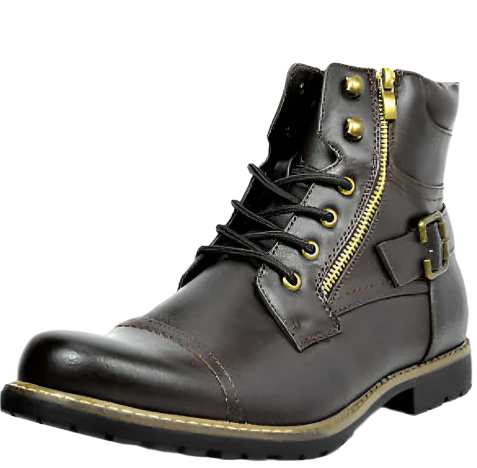 Men’s Combat-Inspired Leather Boots | Side Zipper & Lace-Up | Rugged Fall-Winter Footwear