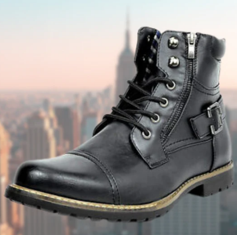 Men’s Combat-Inspired Leather Boots | Side Zipper & Lace-Up | Rugged Fall-Winter Footwear