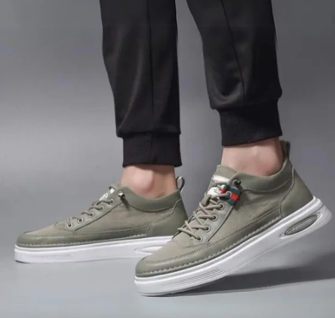 Men’s Grey Faux Suede Sneakers | Lightweight Everyday Shoes | Contrast Sole Detail