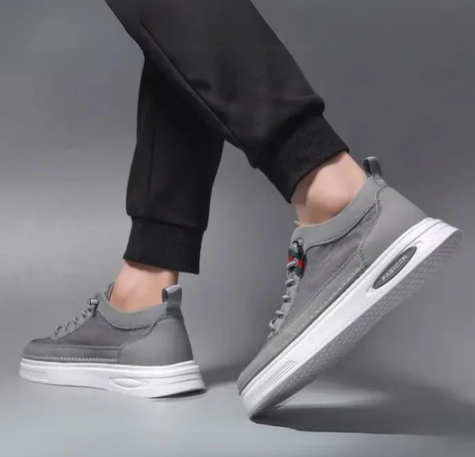 Men’s Grey Faux Suede Sneakers | Lightweight Everyday Shoes | Contrast Sole Detail