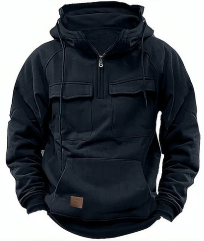 Men’s Tactical Pullover Hoodie | Utility Chest Pockets | Fleece-Lined Streetwear