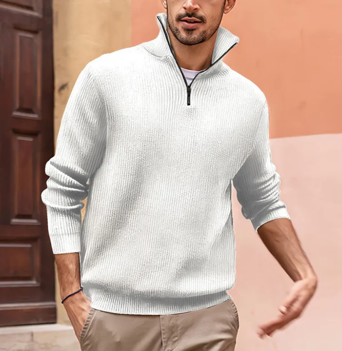 Ribbed Quarter-Zip Pullover | Textured Knit Sweater for Transitional Weather