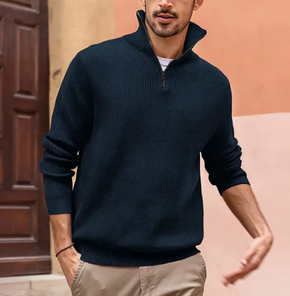 Ribbed Quarter-Zip Pullover | Textured Knit Sweater for Transitional Weather
