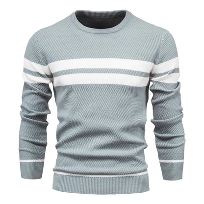 Men's Crewneck Knit Sweater | Ribbed Trim | Striped Casual Pullover
