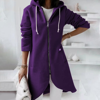 Women’s Longline Zip Hoodie | Curved Hem Casual Layer | Soft Fleece Streetwear Style