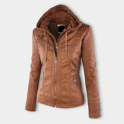 Women's PU Leather Jacket with Hood | Stylish & Versatile | Zip-Up | Casual Fall & Winter Wear