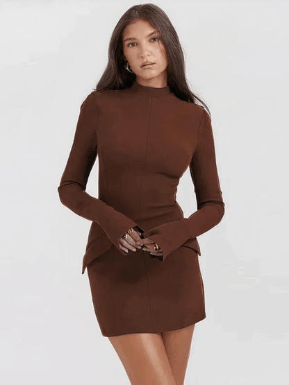 Chic Long-Sleeve Mini Dress | Figure-Flattering Fit | Ribbed Knit | Versatile Style