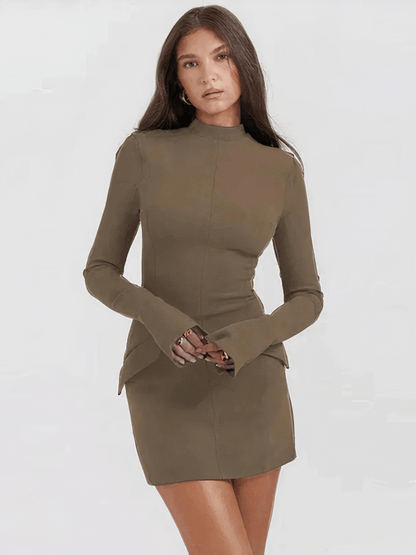 Chic Long-Sleeve Mini Dress | Figure-Flattering Fit | Ribbed Knit | Versatile Style