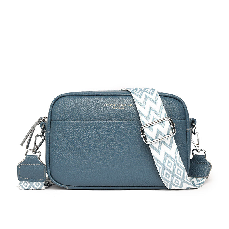 Pebbled Camera Crossbody Bag | Adjustable Patterned Strap | Compact Everyday Handbag