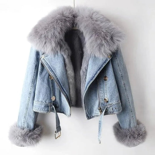 Luxe Denim Jacket | Faux Fur Collar & Cuffs | Winter Chic | Casual Layer