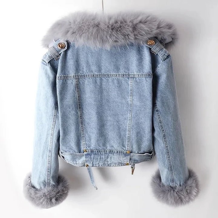 Luxe Denim Jacket | Faux Fur Collar & Cuffs | Winter Chic | Casual Layer
