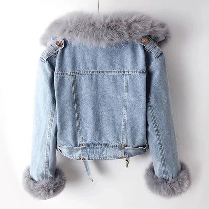 Luxe Denim Jacket | Faux Fur Collar & Cuffs | Winter Chic | Casual Layer