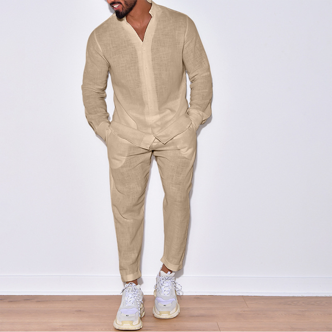 Men’s Linen-Blend Two-Piece Set | Relaxed Shirt & Trousers | Summer Outfit Canada