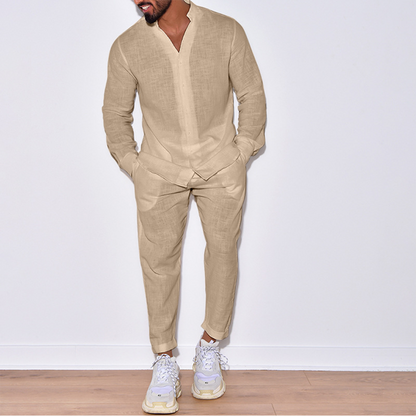 Men’s Linen-Blend Two-Piece Set | Relaxed Shirt & Trousers | Summer Outfit Canada