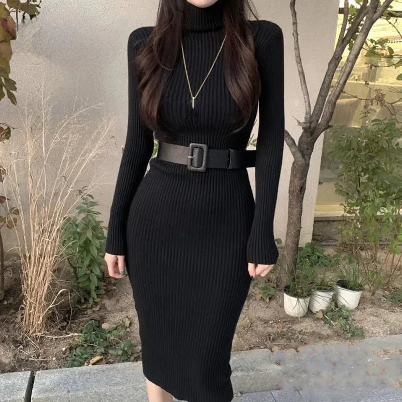 Ribbed Knit Midi Dress | Slim Fit | Soft Stretch Fabric | Elegant Fall Layering