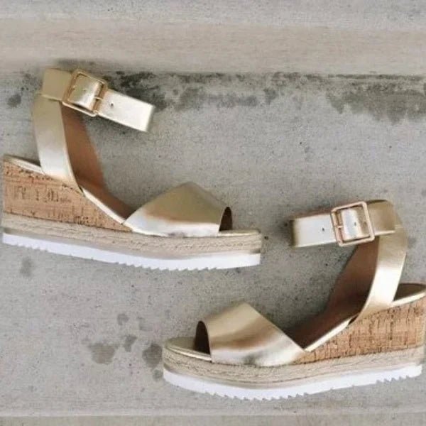 Platform Wedge Sandals | Ankle Strap Design | Cork Sole Base