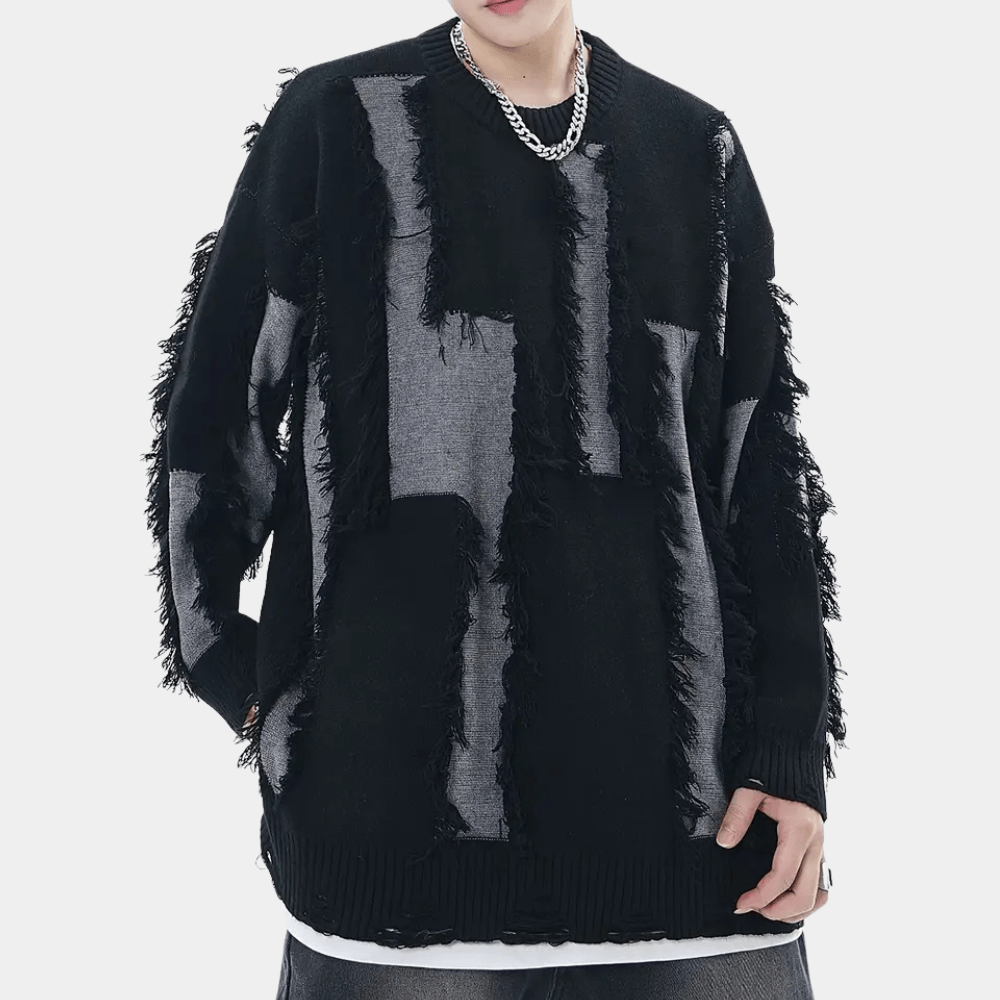 Abstract Distressed Knit Sweater | Oversized Fit | Soft Acrylic Blend | Edgy Streetwear