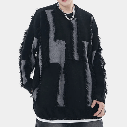 Abstract Distressed Knit Sweater | Oversized Fit | Soft Acrylic Blend | Edgy Streetwear