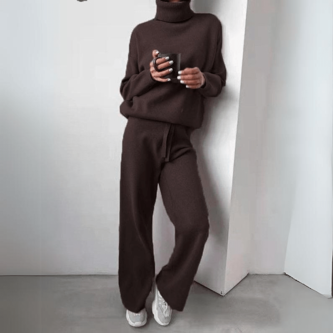 Cozy Knit Lounge Set | Turtleneck Pullover & Drawstring Pants | Soft Brushed Finish