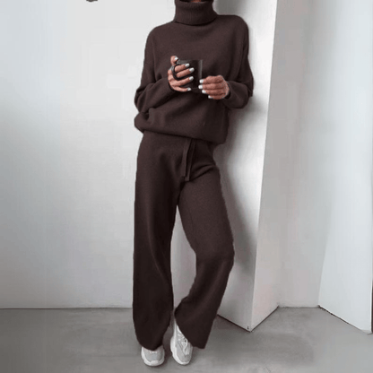 Cozy Knit Lounge Set | Turtleneck Pullover & Drawstring Pants | Soft Brushed Finish