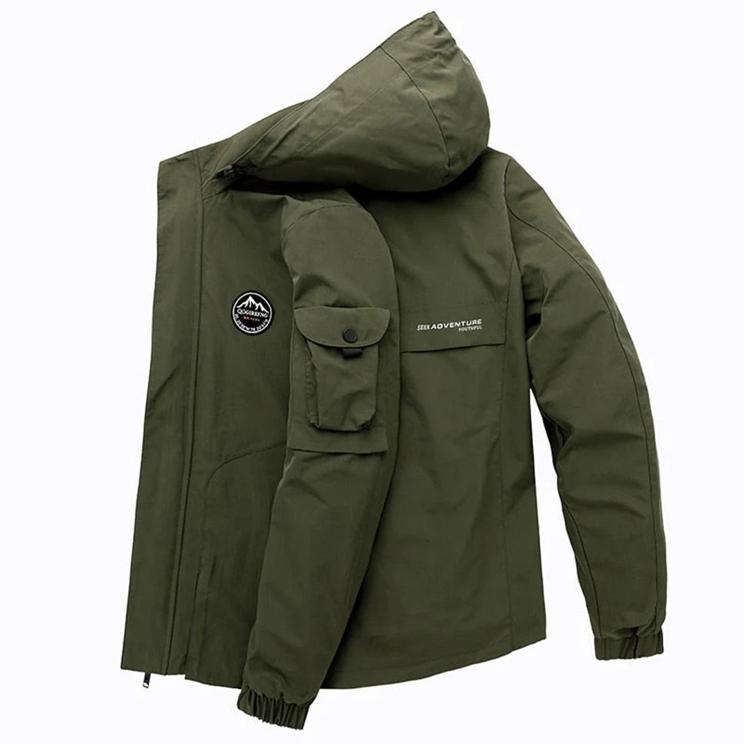 Men’s Utility Bomber Jacket | Hooded Windbreaker | Multi-Pocket Design