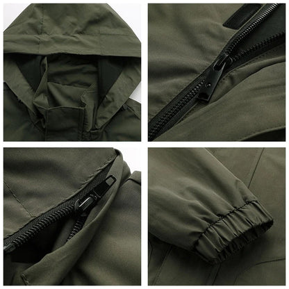Men’s Utility Bomber Jacket | Hooded Windbreaker | Multi-Pocket Design