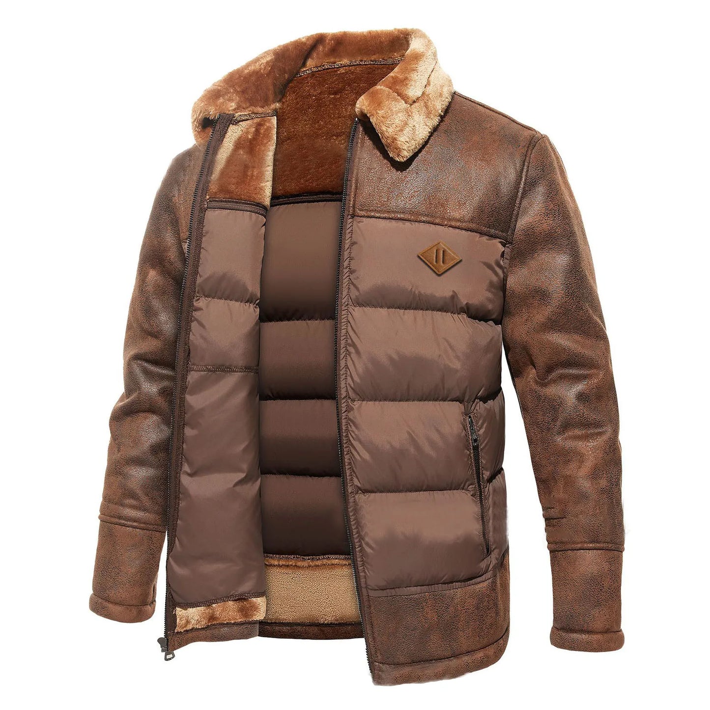 Men's Sherpa-Lined Winter Jacket | Mixed-Fabric Patchwork | Heavyweight Warm Outerwear