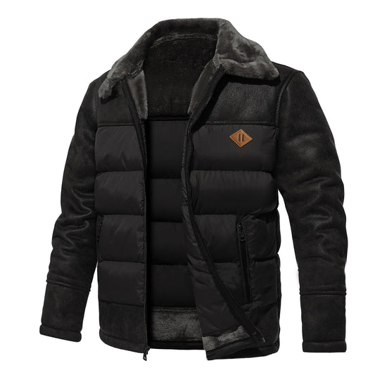 Men's Sherpa-Lined Winter Jacket | Mixed-Fabric Patchwork | Heavyweight Warm Outerwear