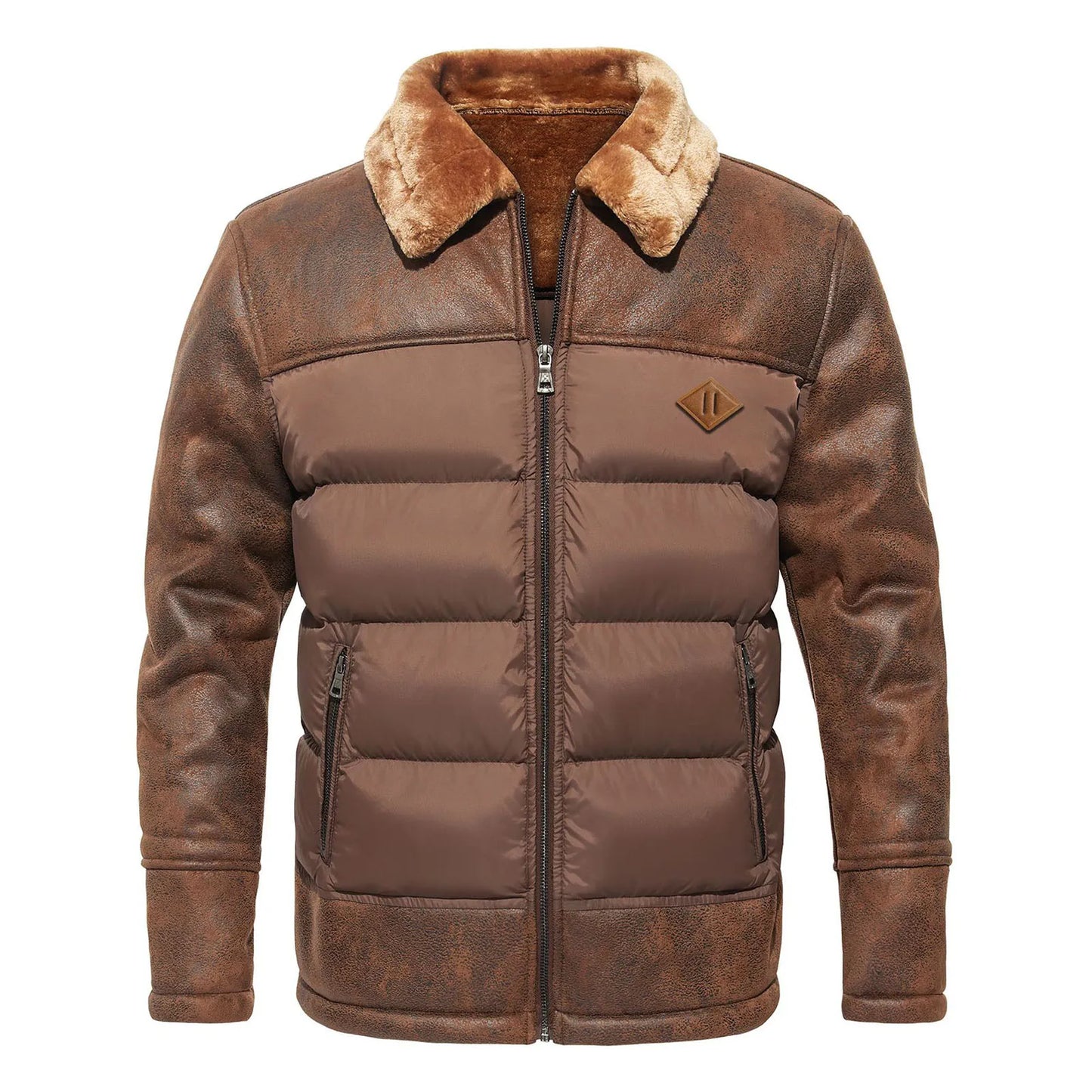 Men's Sherpa-Lined Winter Jacket | Mixed-Fabric Patchwork | Heavyweight Warm Outerwear