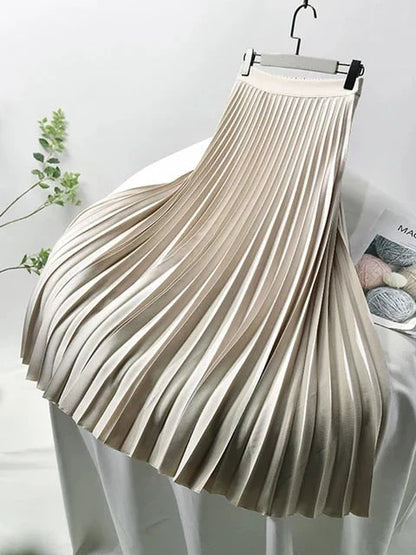 High-Waisted Pleated Midi Skirt | Flowy A-Line Silhouette | Elegant Everyday Style