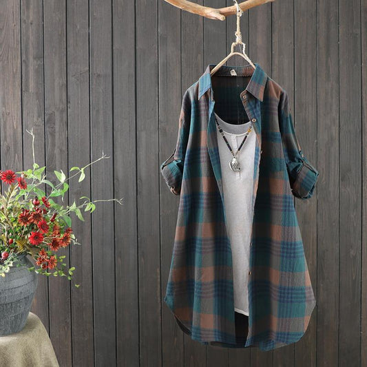 Plaid Longline Shirt | Soft Brushed Fabric | Relaxed Layering Fit