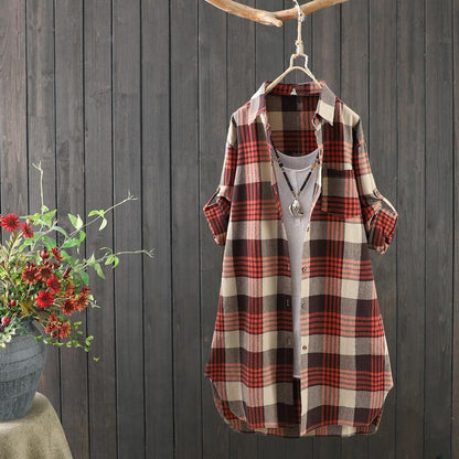Plaid Longline Shirt | Soft Brushed Fabric | Relaxed Layering Fit