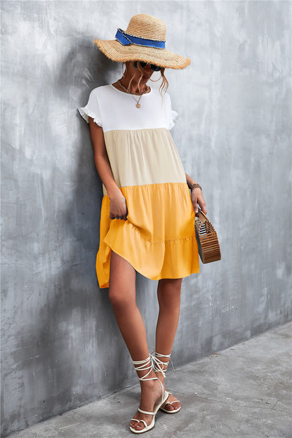 Tiered Colourblock Mini Dress | Ruffled Cap Sleeves | Lightweight Summer Style
