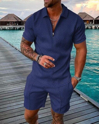 Men's Textured Polo & Shorts Set | Modern Casual Co-ord | Summer Knit Look