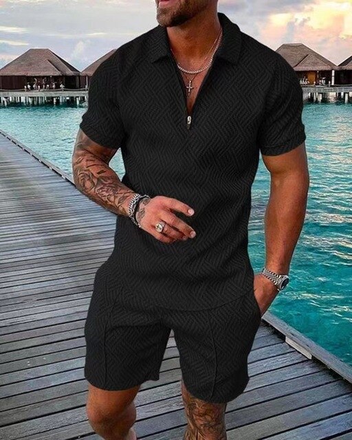 Men's Textured Polo & Shorts Set | Modern Casual Co-ord | Summer Knit Look