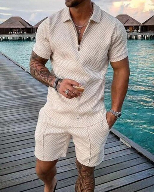Men's Textured Polo & Shorts Set | Modern Casual Co-ord | Summer Knit Look