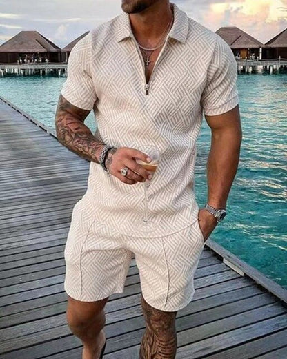 Men's Textured Polo & Shorts Set | Modern Casual Co-ord | Summer Knit Look
