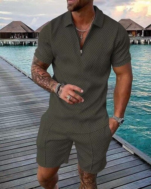 Men's Textured Polo & Shorts Set | Modern Casual Co-ord | Summer Knit Look