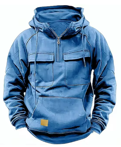 Men’s Tactical Zip Hoodie | Multi-Pocket Utility Design | Fleece-Lined Streetwear