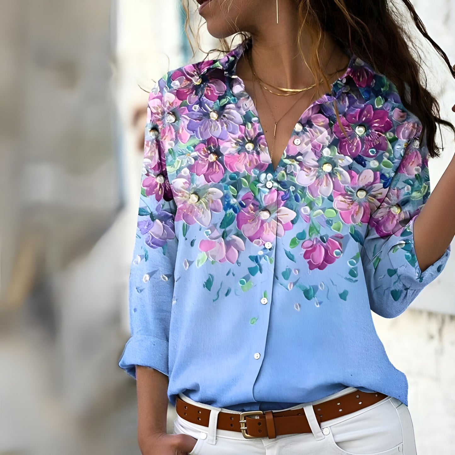 Mixed Polka Dot Button-Up Shirt | Graphic Patchwork Print | Lightweight Drape