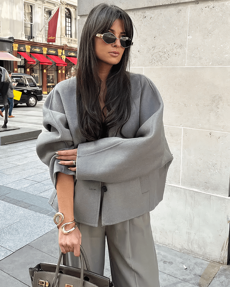 Cropped Double-Breasted Coat | Modern Minimalist Style | Wool Blend | Chic Outerwear
