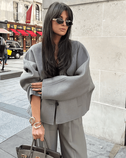 Cropped Double-Breasted Coat | Modern Minimalist Style | Wool Blend | Chic Outerwear