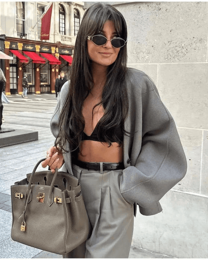 Cropped Double-Breasted Coat | Modern Minimalist Style | Wool Blend | Chic Outerwear