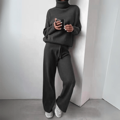 Cozy Knit Lounge Set | Turtleneck Pullover & Drawstring Pants | Soft Brushed Finish