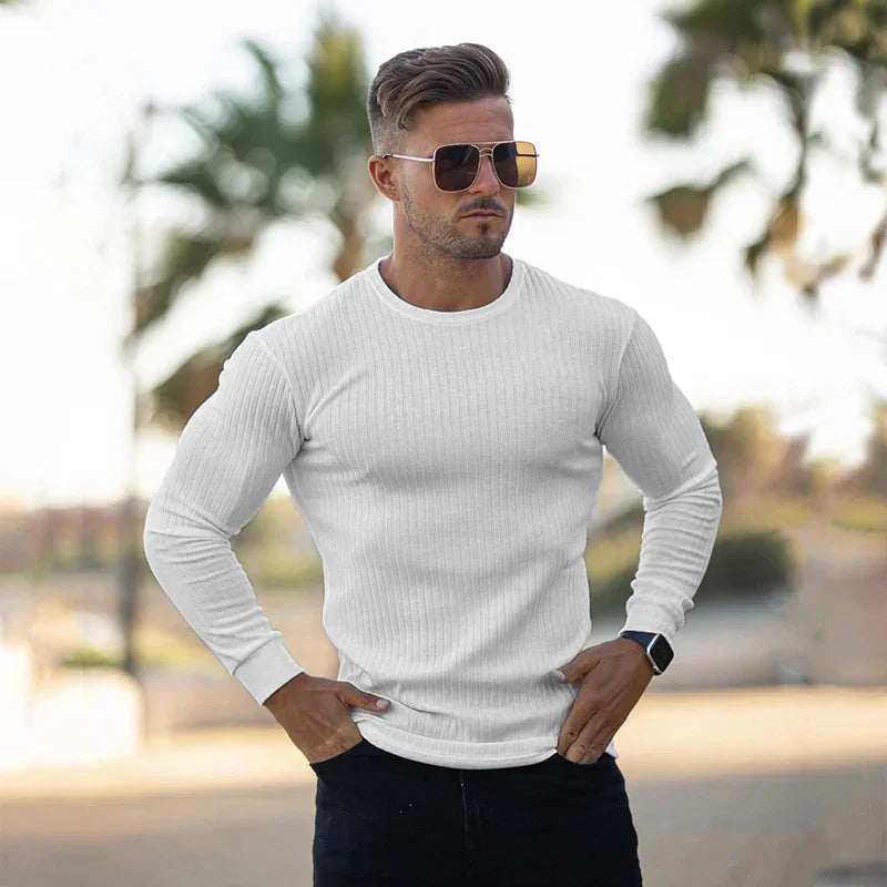 Ribbed Slim-Fit Pullover | Lightweight Long-Sleeve Sweater | Everyday Casual