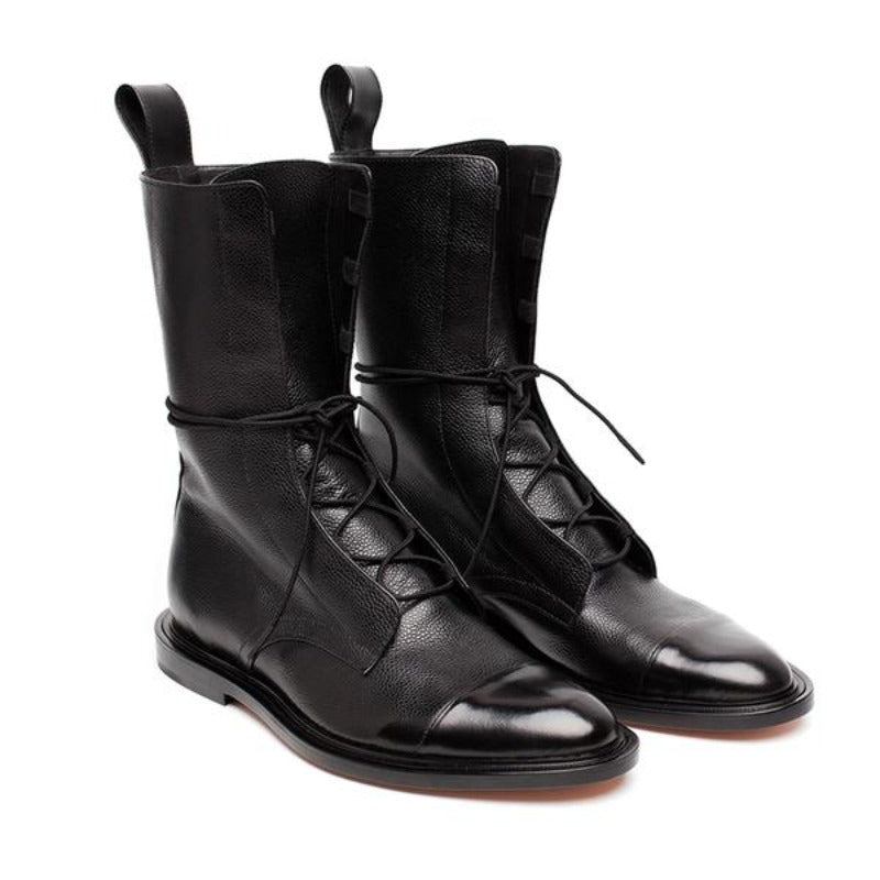 Lace-Up Leather Ankle Boots | Cap Toe | Two-Tone Combat Style