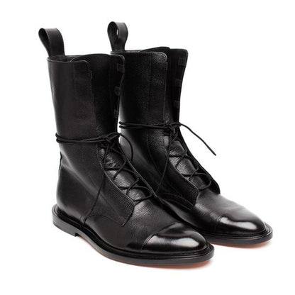 Lace-Up Leather Ankle Boots | Cap Toe | Two-Tone Combat Style